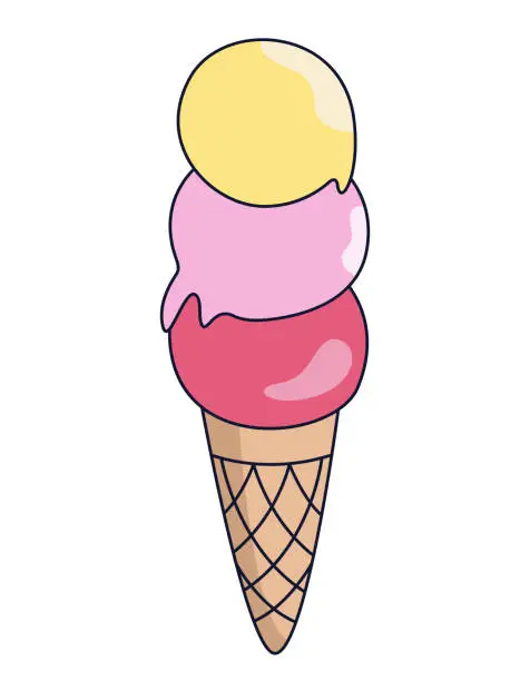 Vector illustration of Three balls ice cream cone.