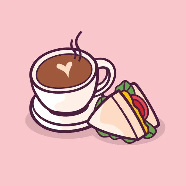 Vector illustration of Hot Coffee And Sandwich.