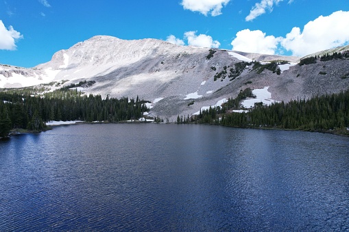 An aerial view of Brainard Lake in Colorado, showcasing its natural beauty.