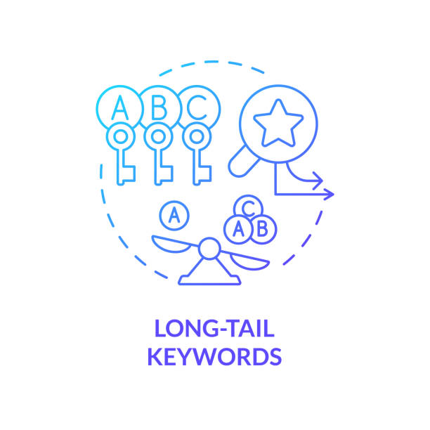 ilustrações de stock, clip art, desenhos animados e ícones de 2d gradient long tail keywords line icon concept - tail long marketing internet