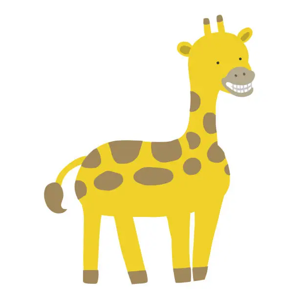 Vector illustration of Vector illustration of a smiling giraffe showing white teeth, standing pose.