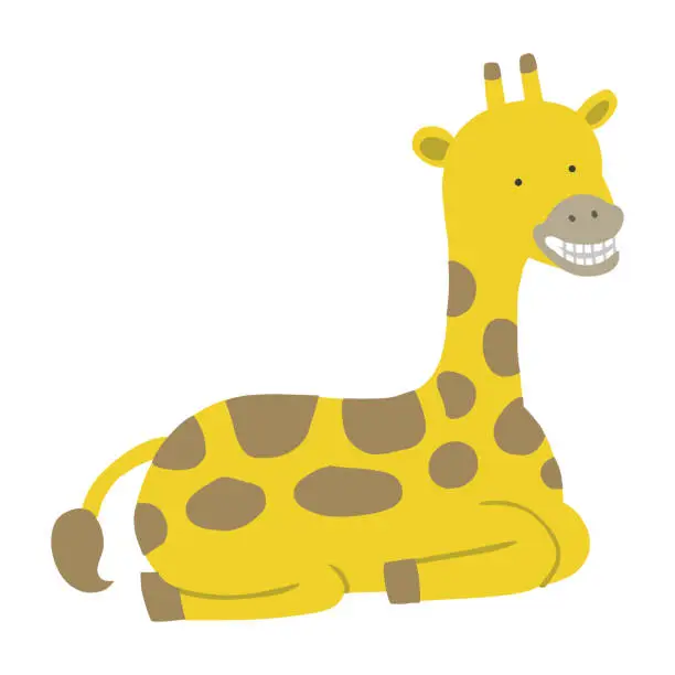 Vector illustration of Vector illustration of a smiling giraffe showing white teeth, sitting pose.