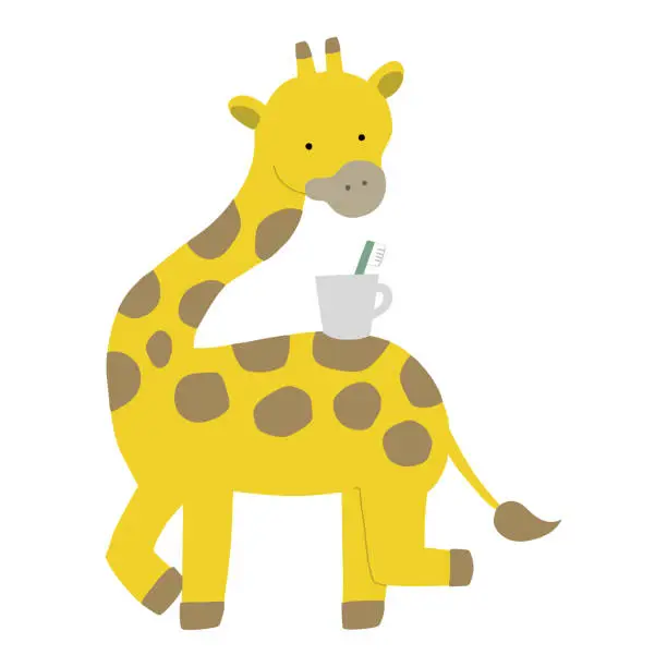 Vector illustration of Toothbrush, cup and giraffe Dental Care.