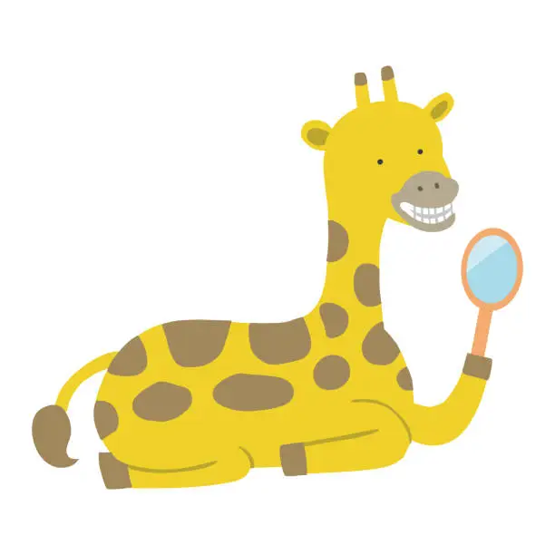 Vector illustration of Toothbrush, cup and giraffe Dental Care.