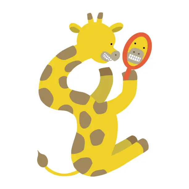 Vector illustration of Toothbrush, cup and giraffe Dental Care.