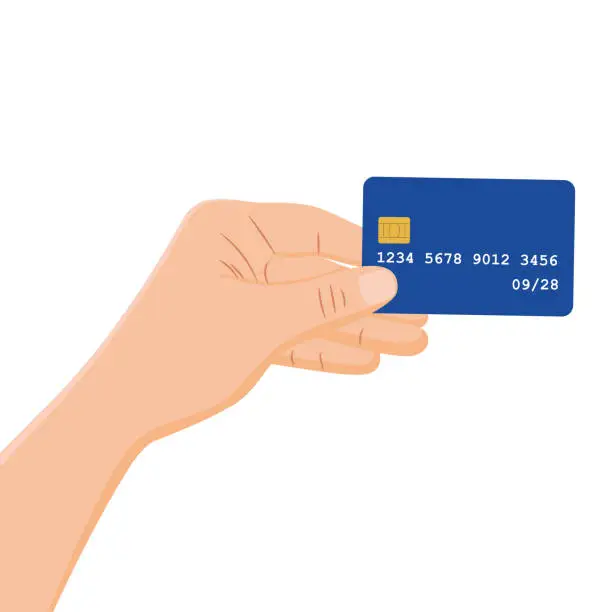 Vector illustration of A bank card in a person's hand.