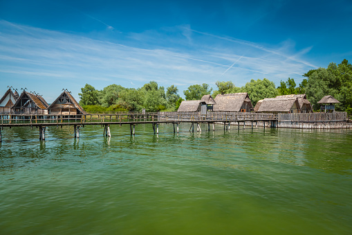 Reconstructed neolithic lake dwelling on the shore of lake Constance, Germany (Bodensee)