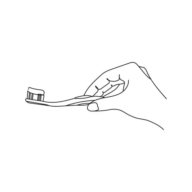 Vector illustration of Hand holding a toothbrush with toothpaste.