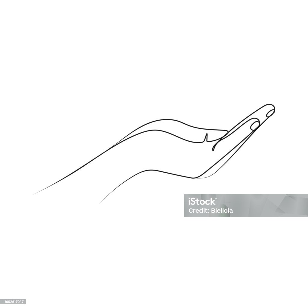 Hand Line Only Open Palm A Hand Gesture Line Art Stock Illustration - Download Image ...