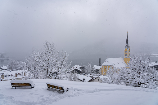 Neuschwanstein, Germany - 1 February, 2019: Beautiful view of world-famous Neuschwanstein Castle, Germany