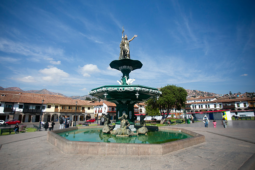 Cusco, Peru; 1st January 2023: The Plaza de Armas Cusco was the political and economic epicenter of many civilizations before the arrival of the Spanish in Cusco in 1534.