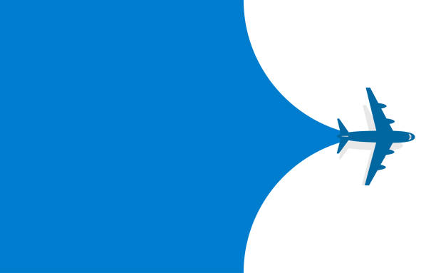 Airplane route on blue background. Airplane route on blue background. Travel from the start point along the dotted line. Vector illustration. flying stock illustrations