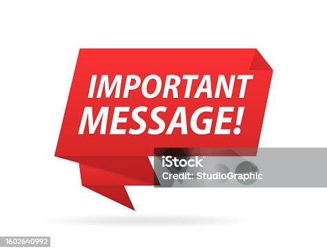 istock Important message. Origami style speech bubble banner. Sticker design template with Important message text. Important announcement label with red sign. Urgent alert popup template. Vector illustration 1602640992