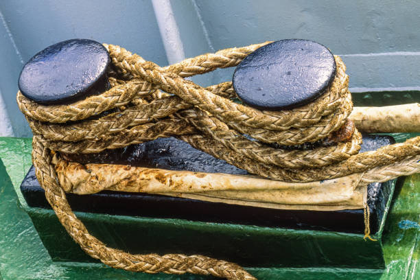 istock Mooring hawser on a bollard on a ship 1602681894