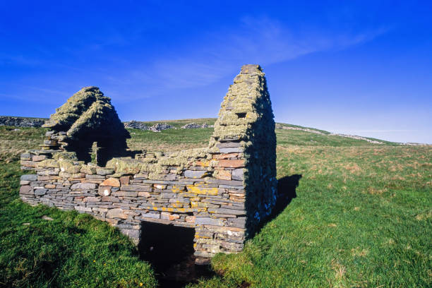istock Old stone barn covered with moss on a meadow 1602681940