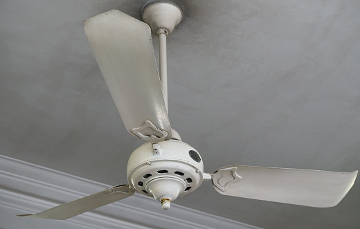 Rustic ceiling fan in a cottage home interior