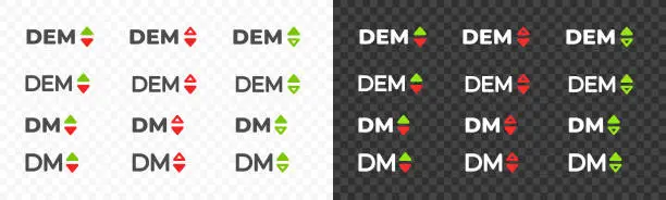 Vector illustration of Deutsche Mark, DEM with up and down arrow currency exchange rate vector design. Foreign currencies and exchange rates value graphic design. Currency trade chart icons