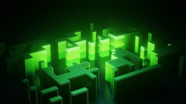 istock Cyber security database in shape of futuristic city. Abstract digital cyberspace with moving algorithms. Matrix technology decoder. Futuristic hi-tech background. High speed big data. 3d rendering. 1602742701