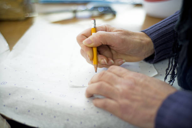 istock Concentrated  female designers  preparing pattern on fabric. 1602758178