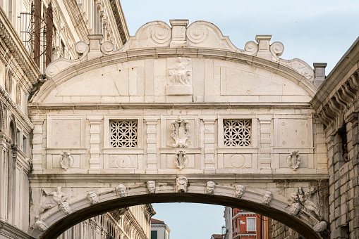 High resolution close-up of famous Bridge of Sighs leading to city prison where Casanova was jailed