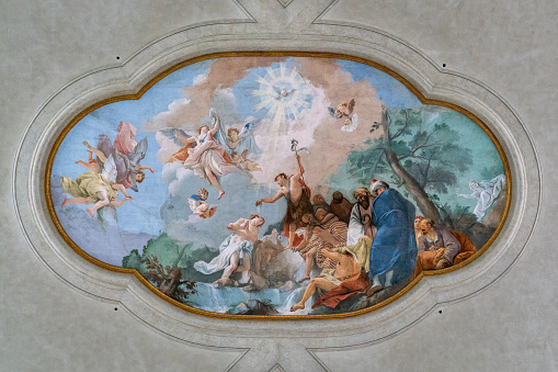 17th century baroque fresco on ceiling of the  Church of San Giovanni Battista in Bassano Del Grappa, Italy