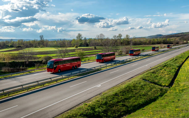 istock Series of modern red buses 1602779570