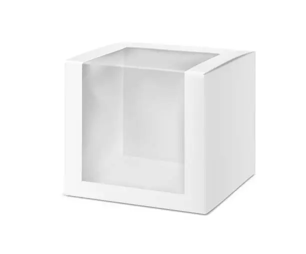 Vector illustration of Square rectangle box with clear window mockup.