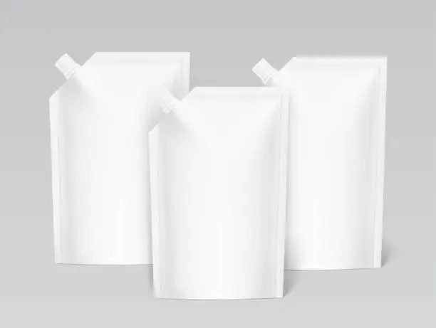 Vector illustration of Set of pouch up bag mockup with corner spout. Vector illustration.