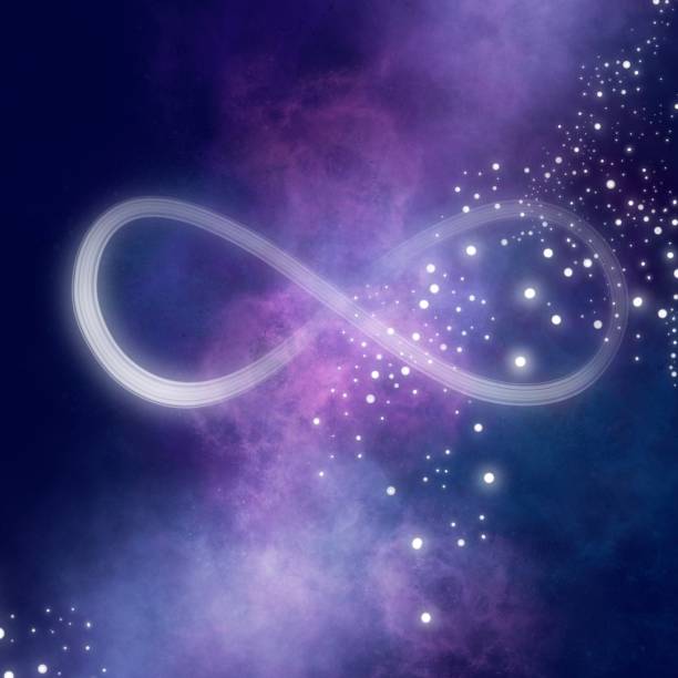 istock Sign of infinity. Eternal life. Against violet background with stars and galaxy 1602864193
