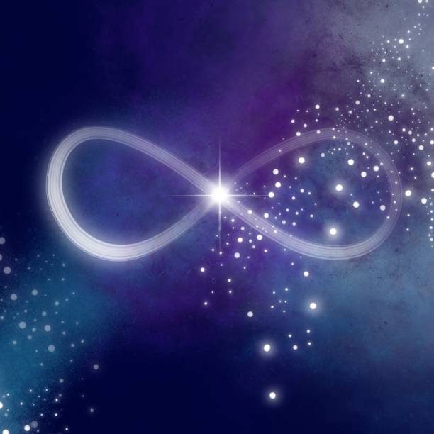 istock Sign of infinity. Eternal life. Against violet background with stars and galaxy 1602864196