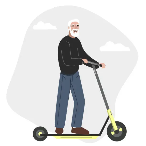 Vector illustration of Elderly man riding an electric scooter.