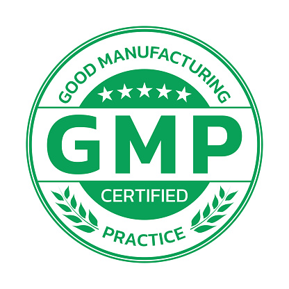 GMP certified icon or label. Good Manufacturing Practice logo, stamp or seal. High quality symbol. Vector illustration.