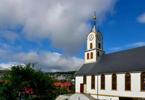 Tórshavn, Streymoy, Faroe Islands: Tórshavn Cathedral (Havnar kirkja / Dómkirkjan), erected in 1788, the seat of the bishop of the Faroe Islands - Faroe Islands Evangelical Lutheran State Church, the Fólkakirkjan (People's church), which separated from its Danish counterpart in 2007 - Located in the north of the Tinganes Peninsula / Reyn.