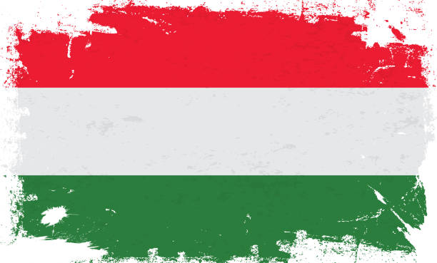 ilustraciones, imágenes clip art, dibujos animados e iconos de stock de bandera de hungría con pincel texturizado aislado sobre fondo blanco - hungary flag banner dirty