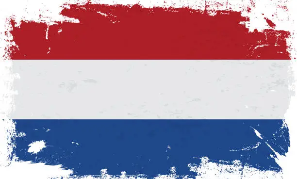 Vector illustration of Netherlands flag with brush paint textured isolated on white background