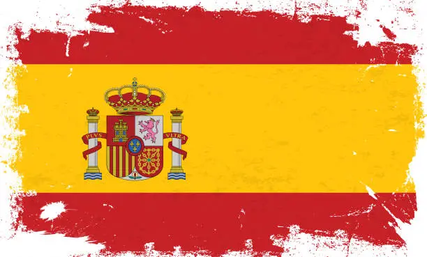 Vector illustration of Spain flag with brush paint textured isolated on white background