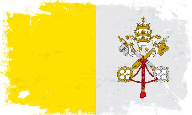 Vector illustration of Vatican City flag with brush paint textured isolated on white background