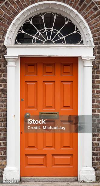 Orange Colored Door In Dublin From Georgian Times Stock Photo - Download Image Now