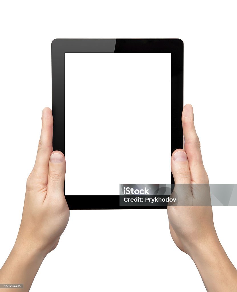 man mano tenere isolato di un tablet con schermo - Foto stock royalty-free di Adulto