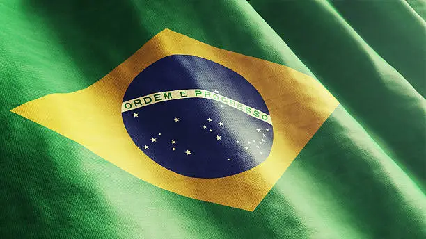 High resolution Brazilian Flag flowing with texture fabric detail.