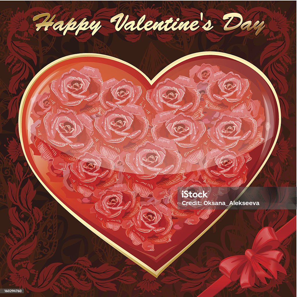 Valentine's card with a heart of roses - Векторная графика Абстрактный роялти-фри