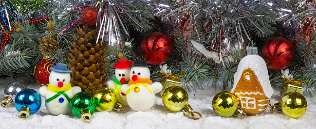 Image of beautiful festive designer christmas decorations.Merry Christmas and Happy New Year Greeting Card