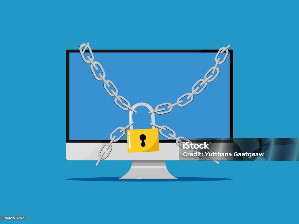 Locked Computer Data Information Security The Computer Is Locked With A Padlock Vector Stock ...