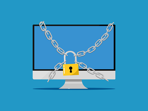 Computer Is Locked Information Security The Computer Is Locked With A Padlock Vector Stock ...