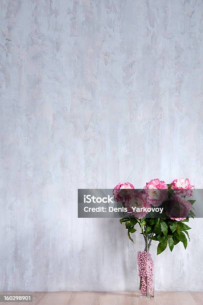 Bouquet Of Peonies In Vase Against A Blue Wall Stock Photo - Download Image Now - Abstract, Art, Art And Craft