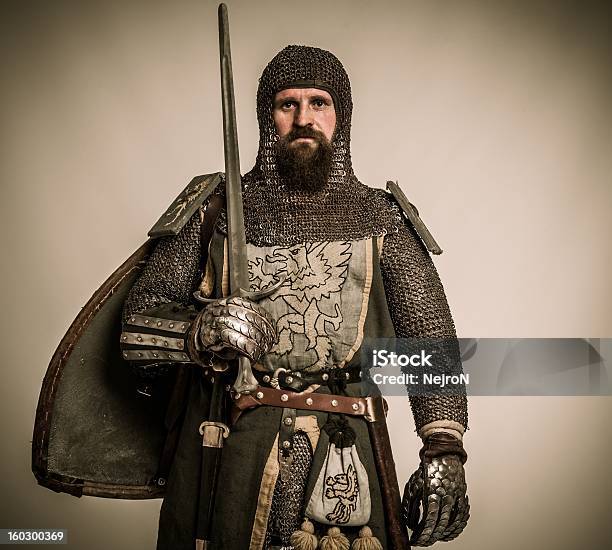 Medieval Knight With Sword And Shield Stock Photo - Download Image Now - Knight - Person, Medieval, Men