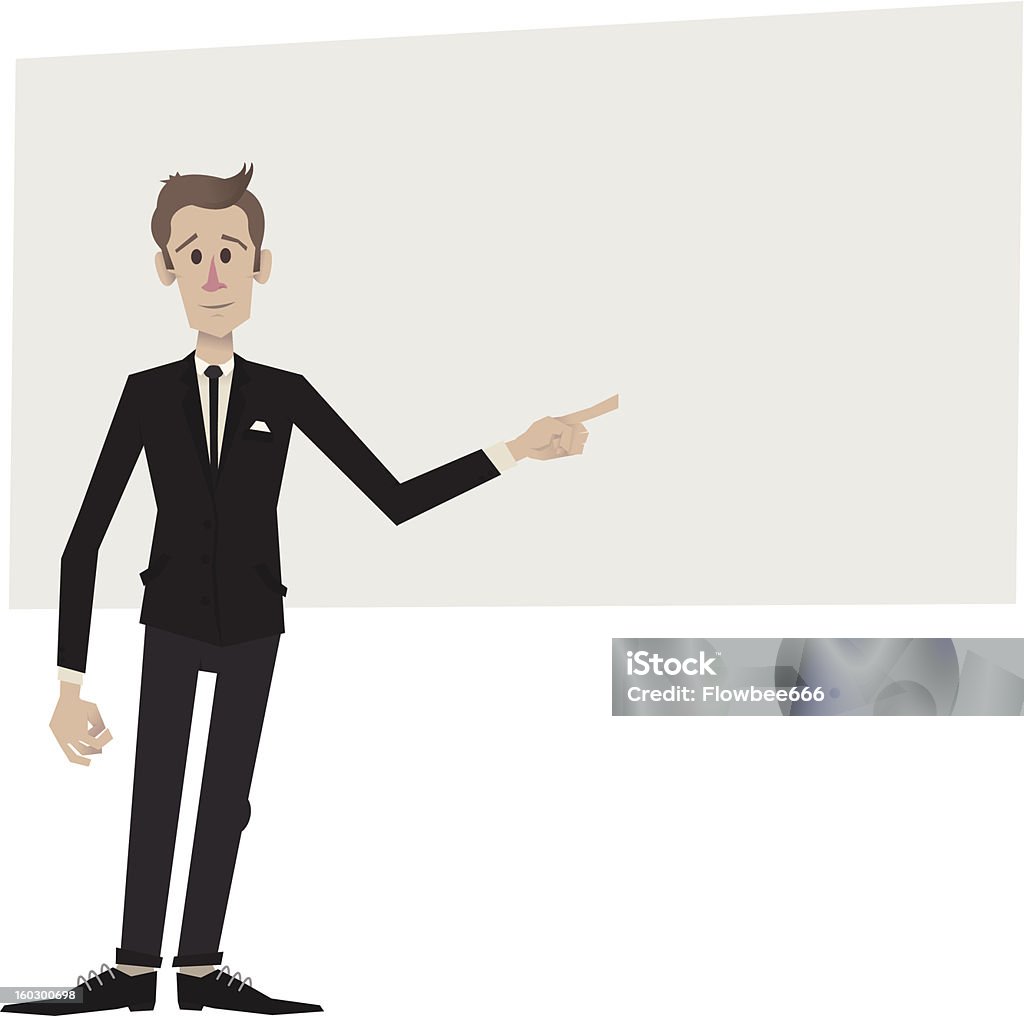Mann In Anzug stehen vor Zeichen zeigt auf das - Lizenzfrei Anzug Vektorgrafik