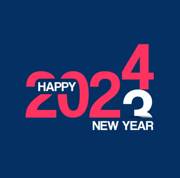 Vector illustration of Happy New Year 2024 retro colour mockup for Christmas