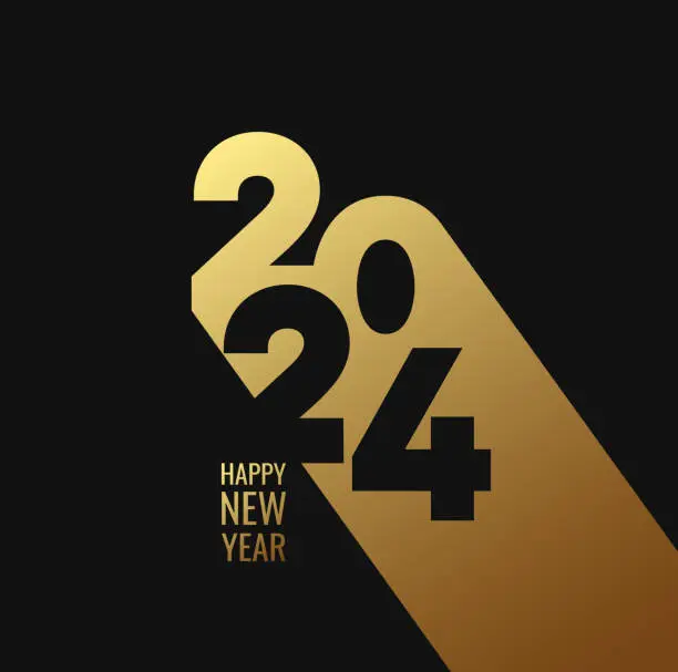 Vector illustration of Happy New Year 2024 golden design mockup for Christmas