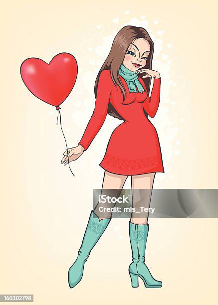 Ilustración de Chica Con Globo En Forma De Corazón y más Vectores Libres de Derechos de Adolescente - Adolescente, Adulto, Amor - Sentimiento